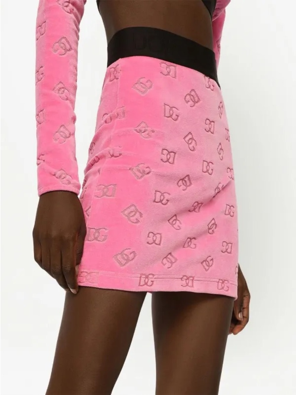 Dolce & Gabbana Pink Logo Jacquard velvet Mini Skirt